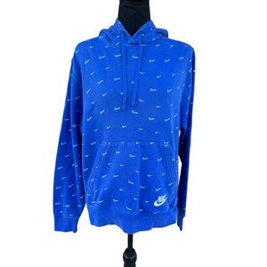 Nike Men’s Adult Small All-Over Logo Print Hoodie in Royal Blue